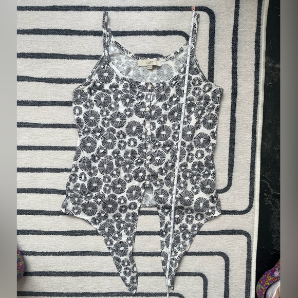 Loft Tie front black and white button down lightweight spaghetti strap top - Picture 6 of 6